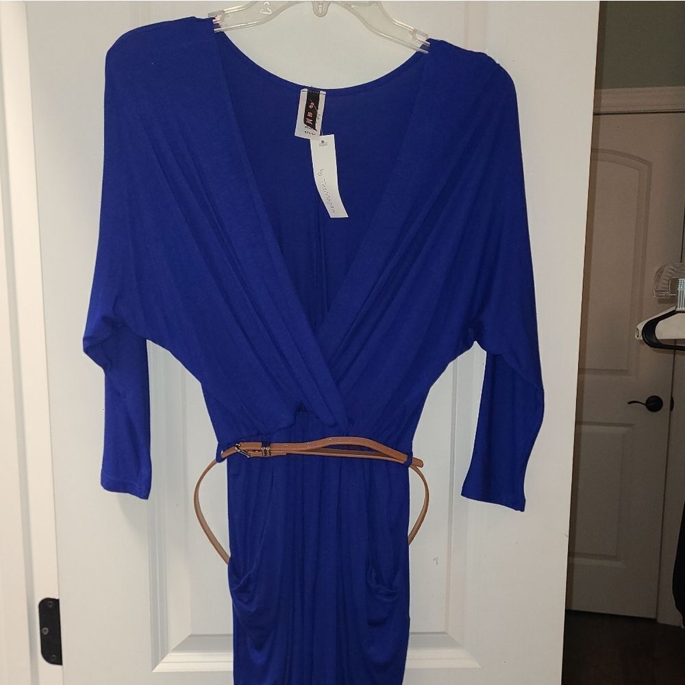 JnK by the Mogan Royal Blue Belted Dress - Picture 4 of 11